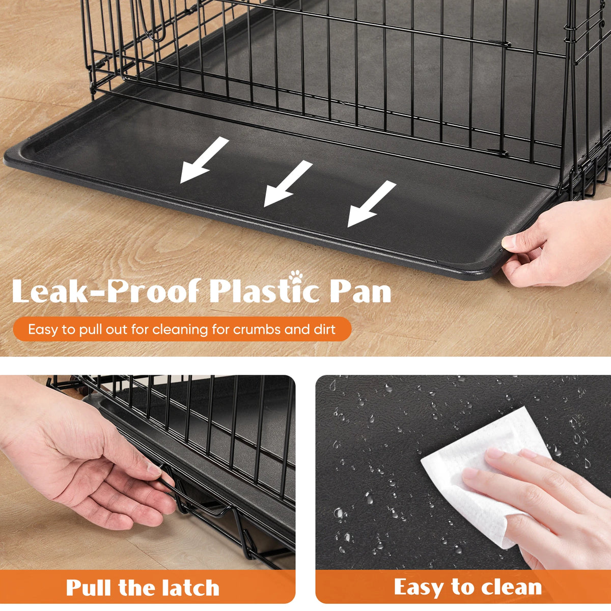 JHK Double Door Metal Wire Dog Cage Leak Proof Pan
