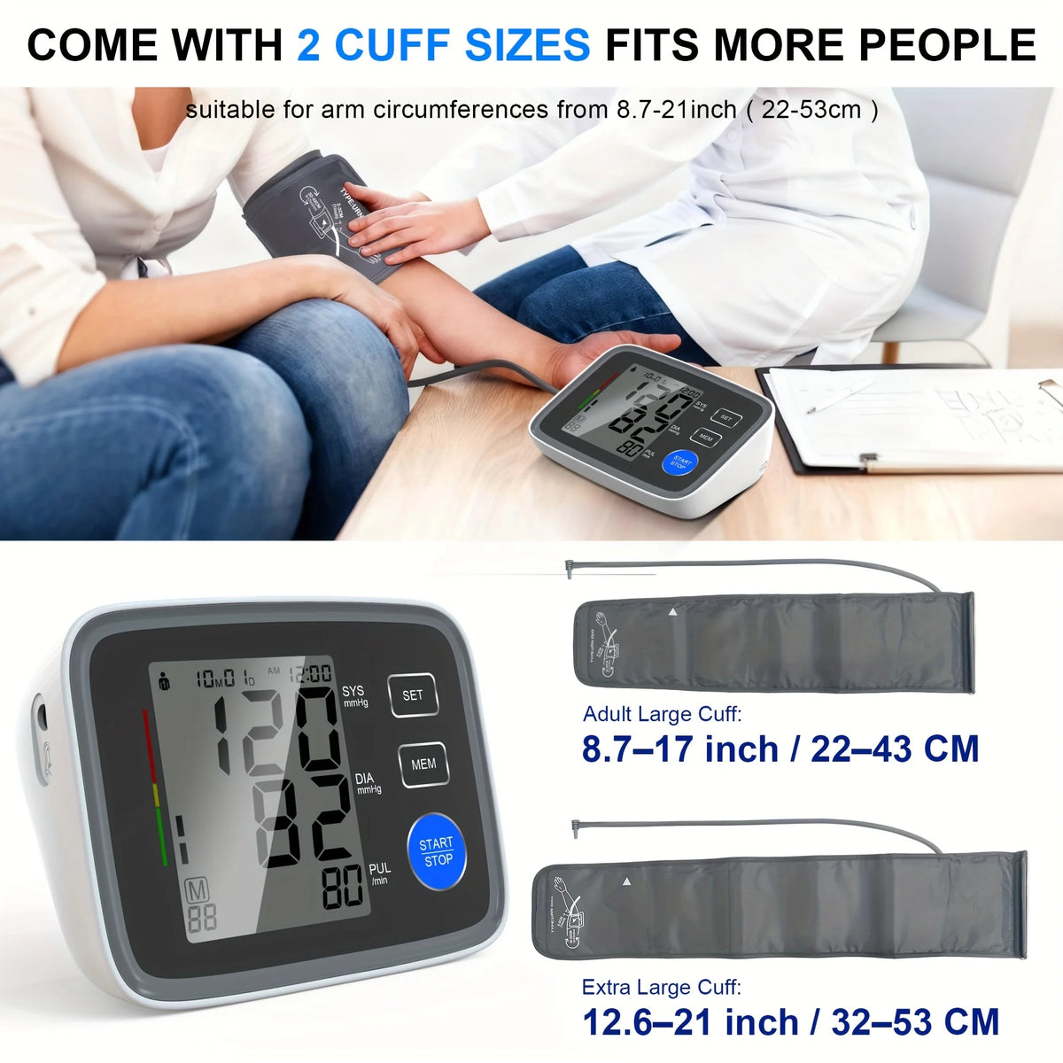 Automatic Upper Arm Blood Pressure Monitor With Dual Cuffs Memory