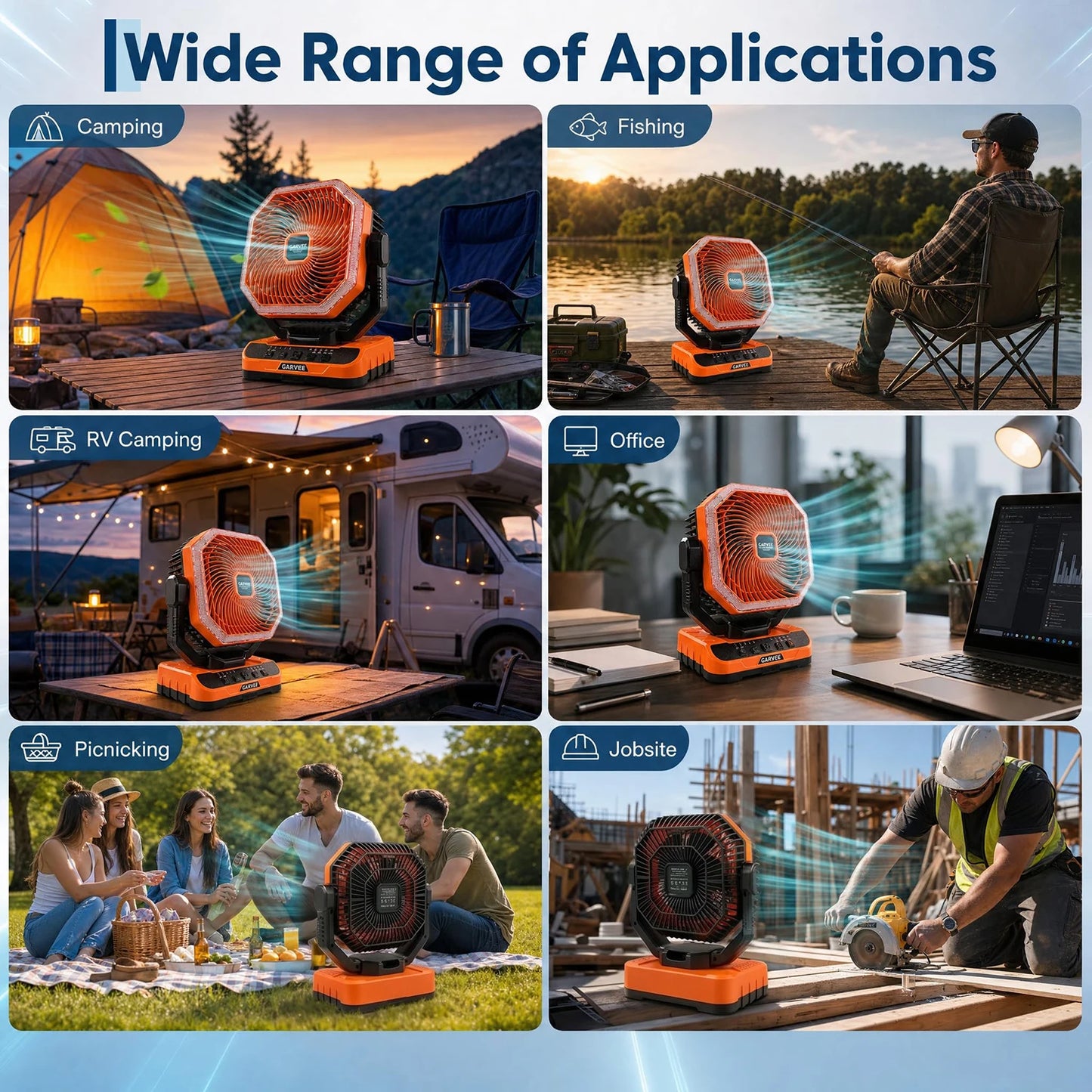 HiMISS Portable Camping Fan 40000mAh With Remote Timer LED Light