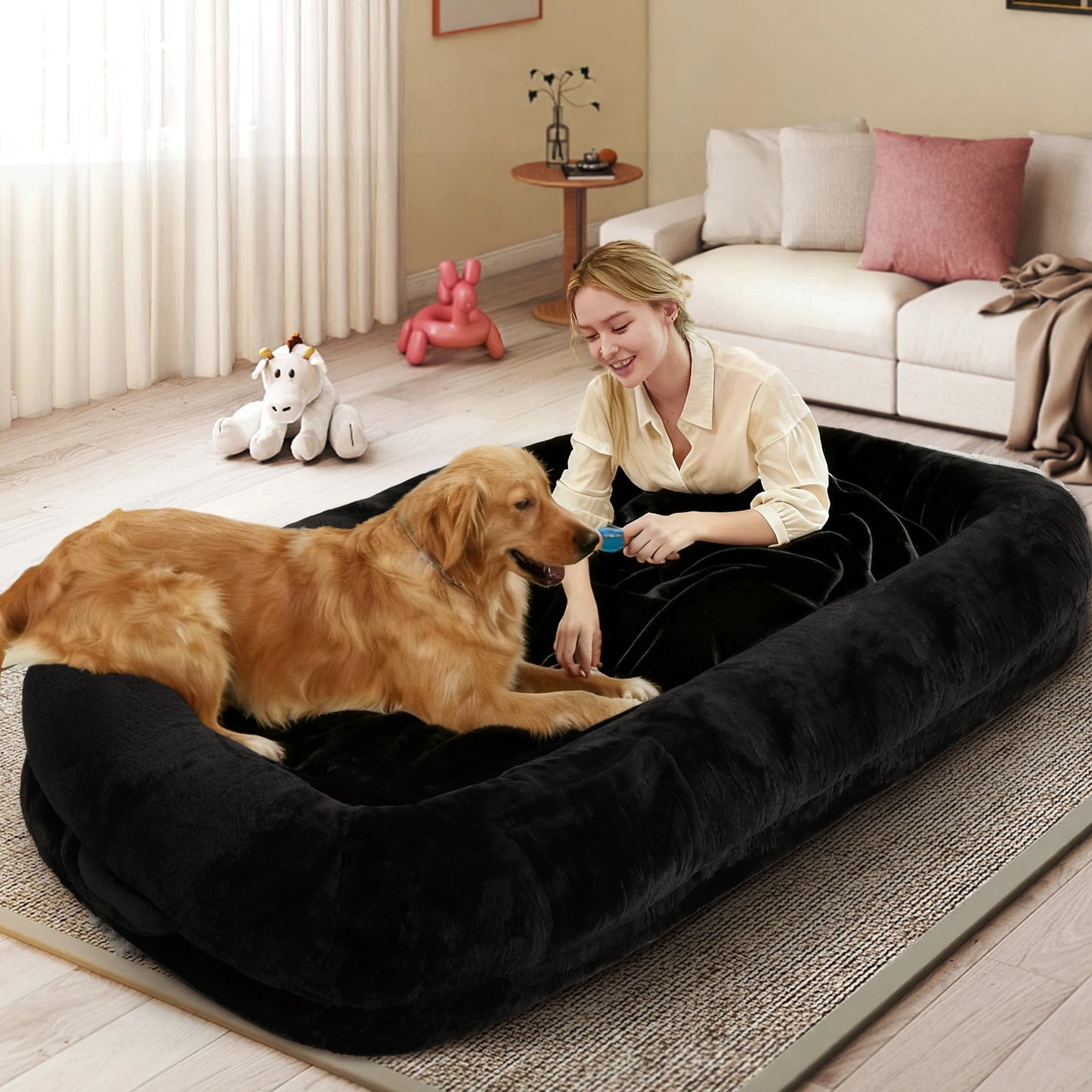 Orthopedic Human Dog Bed With Removable Faux Fur Cover