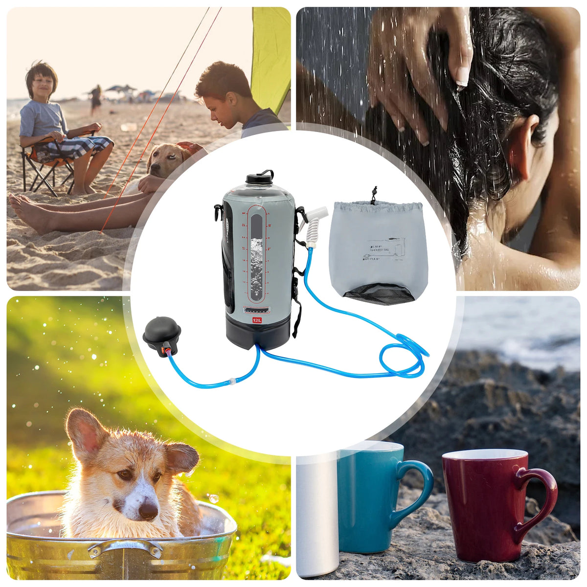 Bymaocar 12L Portable Camping Shower Bag With Hose