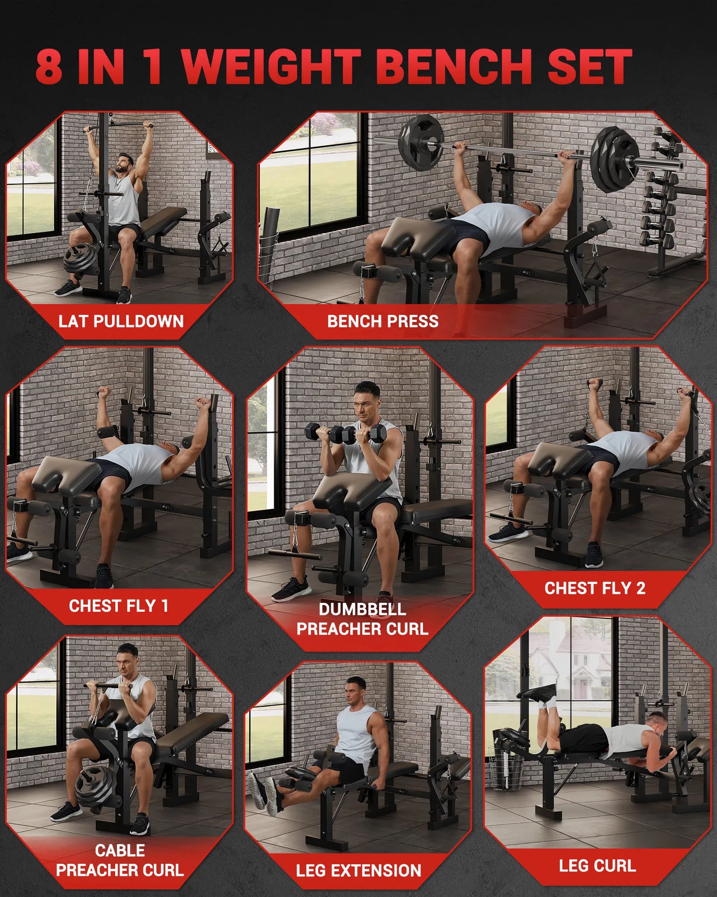 HiMISS 4 In 1 Adjustable Weight Bench With Leg Developer