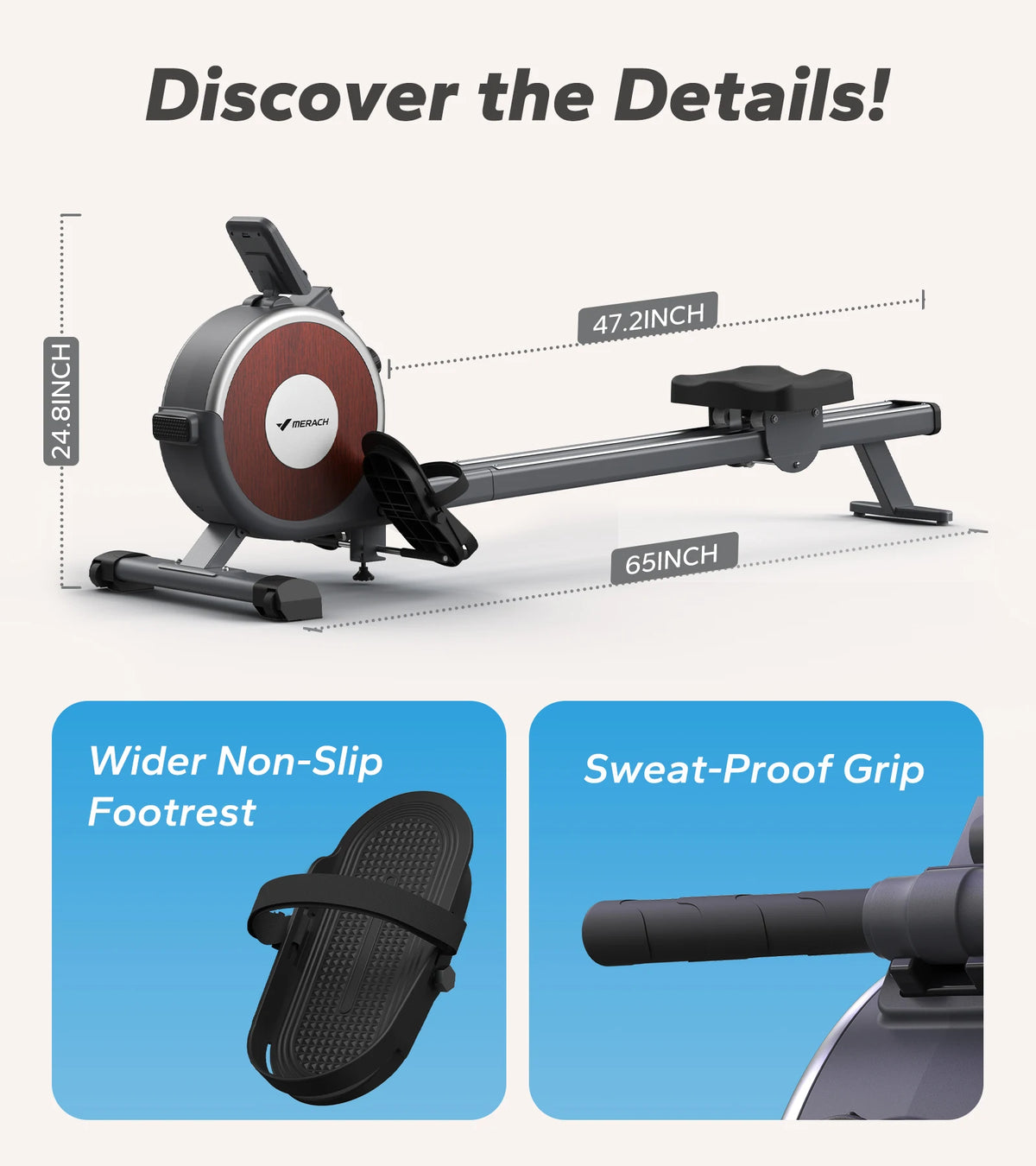 MERACH Magnetic Rowing Machine With 16 Levels Quiet Resistance