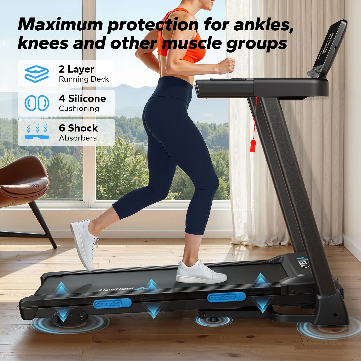 MERACH Foldable Treadmill T12 Incline Quiet 4 Silicone Cushions