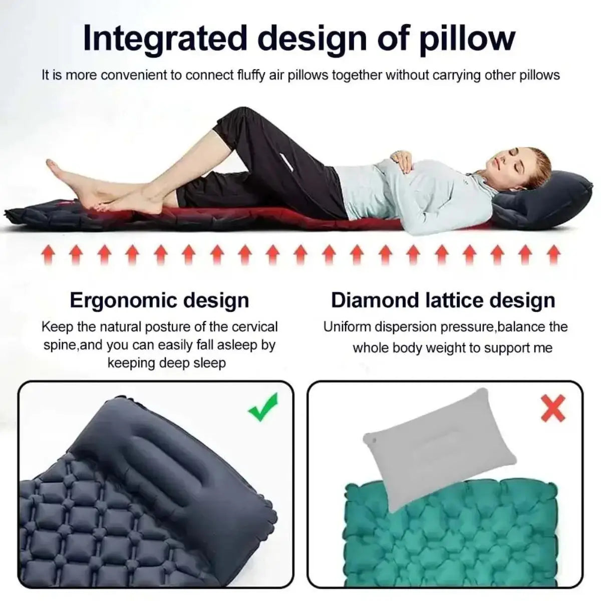 Waterproof Inflatable Air Mattress Foldable Camping Sleeping Pad With Pillow