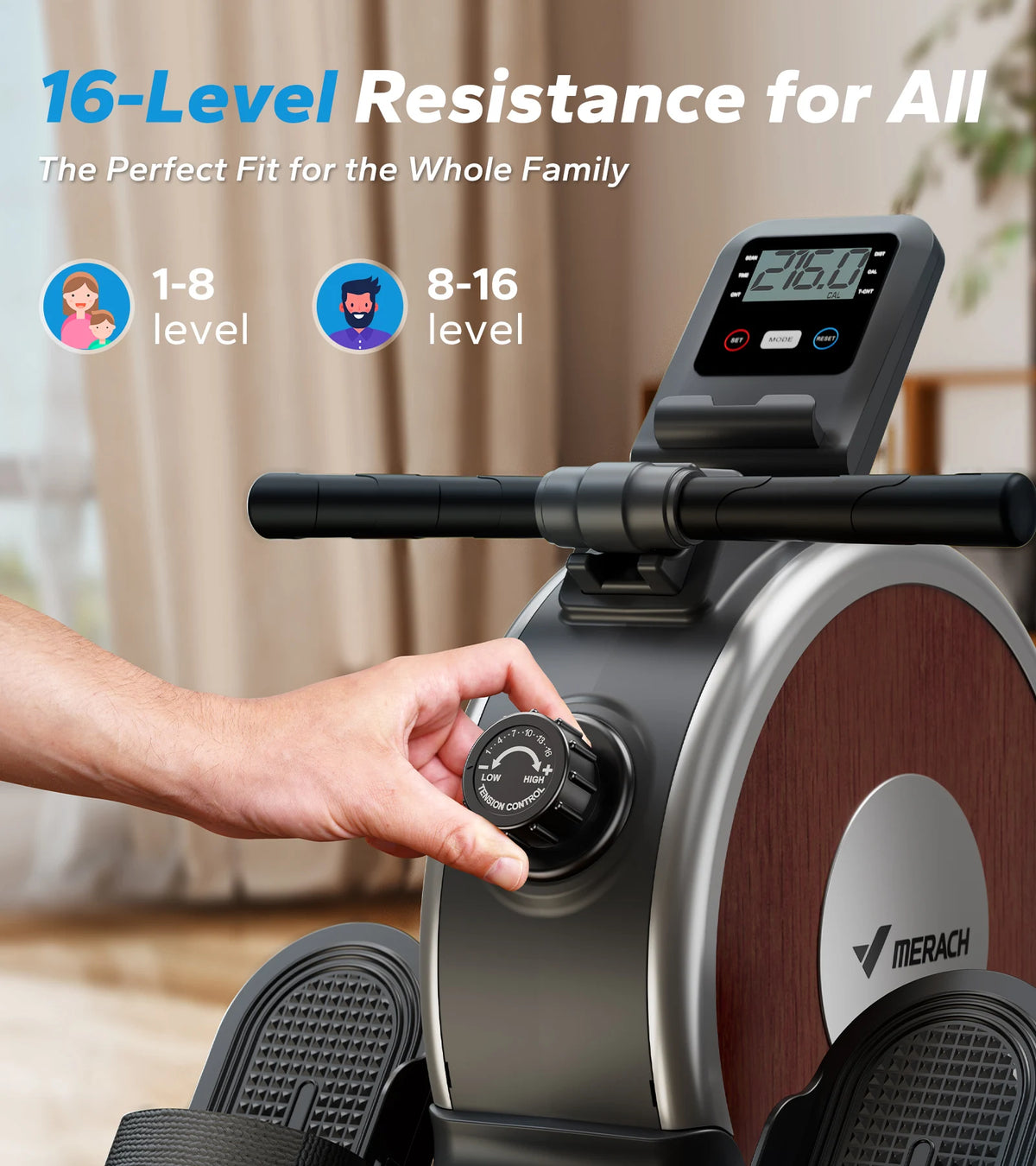 MERACH Magnetic Rowing Machine With 16 Levels Quiet Resistance