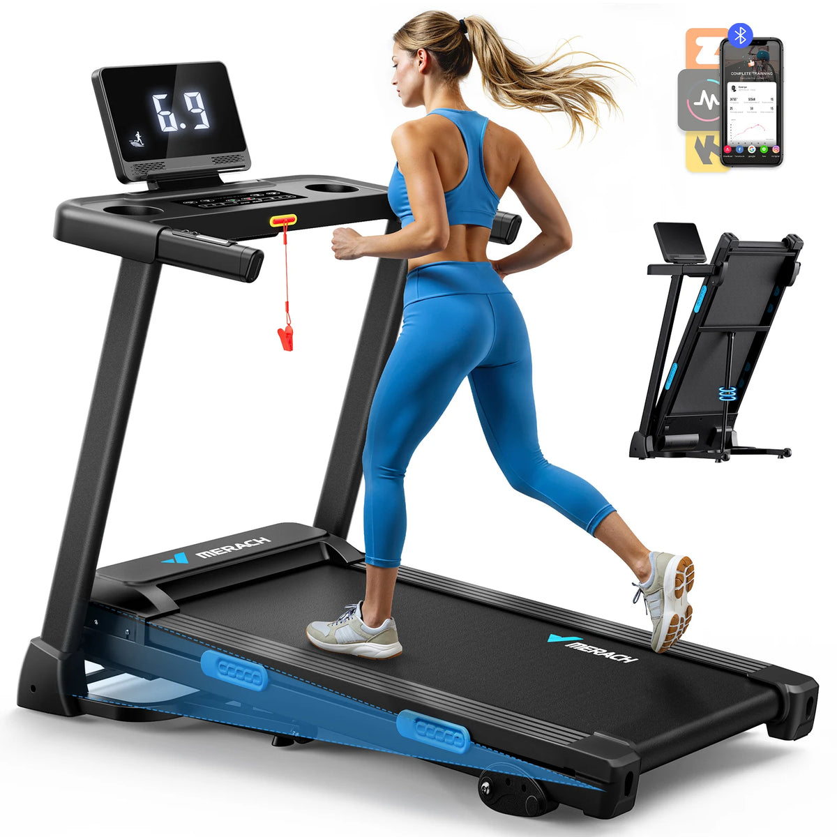 MERACH Foldable Treadmill T12 Incline Quiet 4 Silicone Cushions