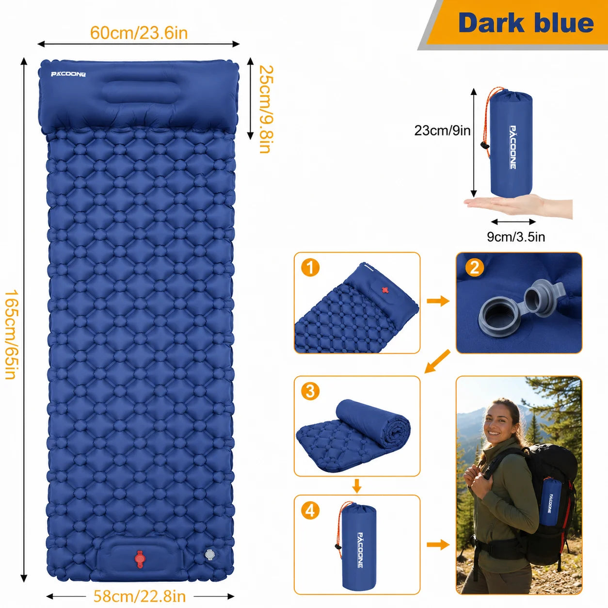 Waterproof Inflatable Air Mattress Foldable Camping Sleeping Pad With Pillow