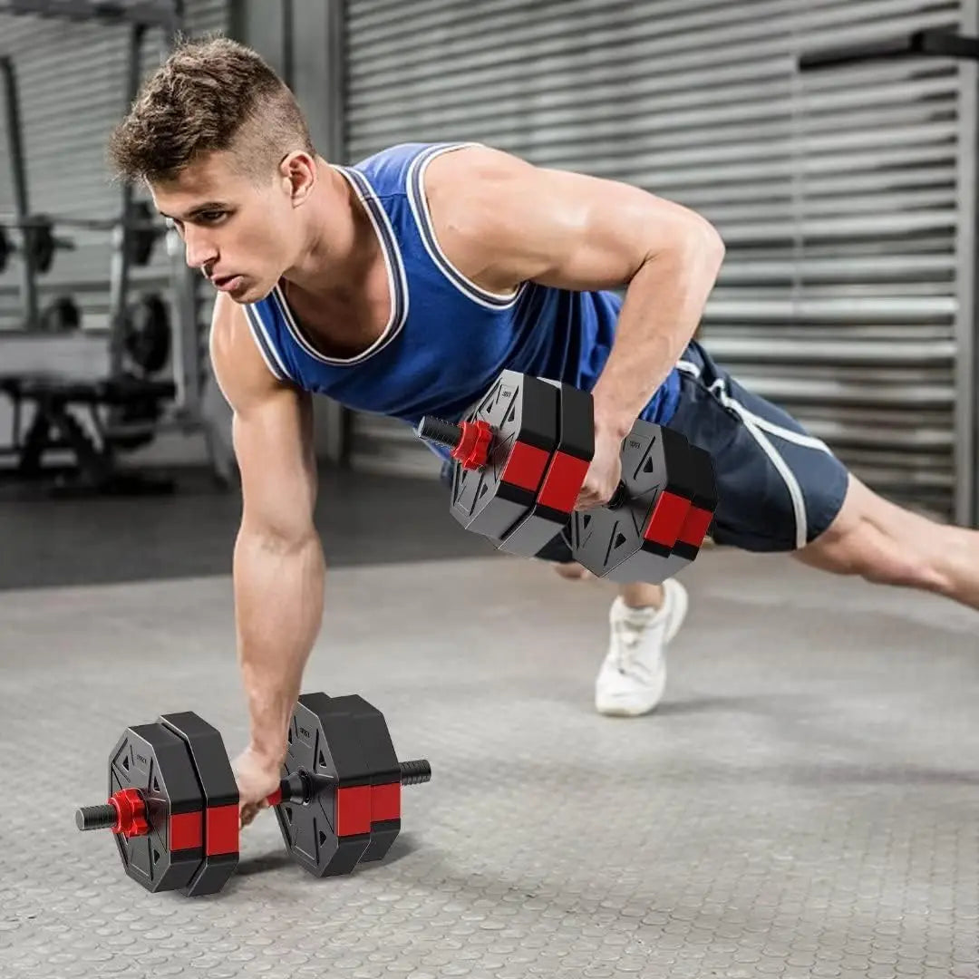 Adjustable Dumbbell Barbell Fitness Set 44 Lbs 3 In 1