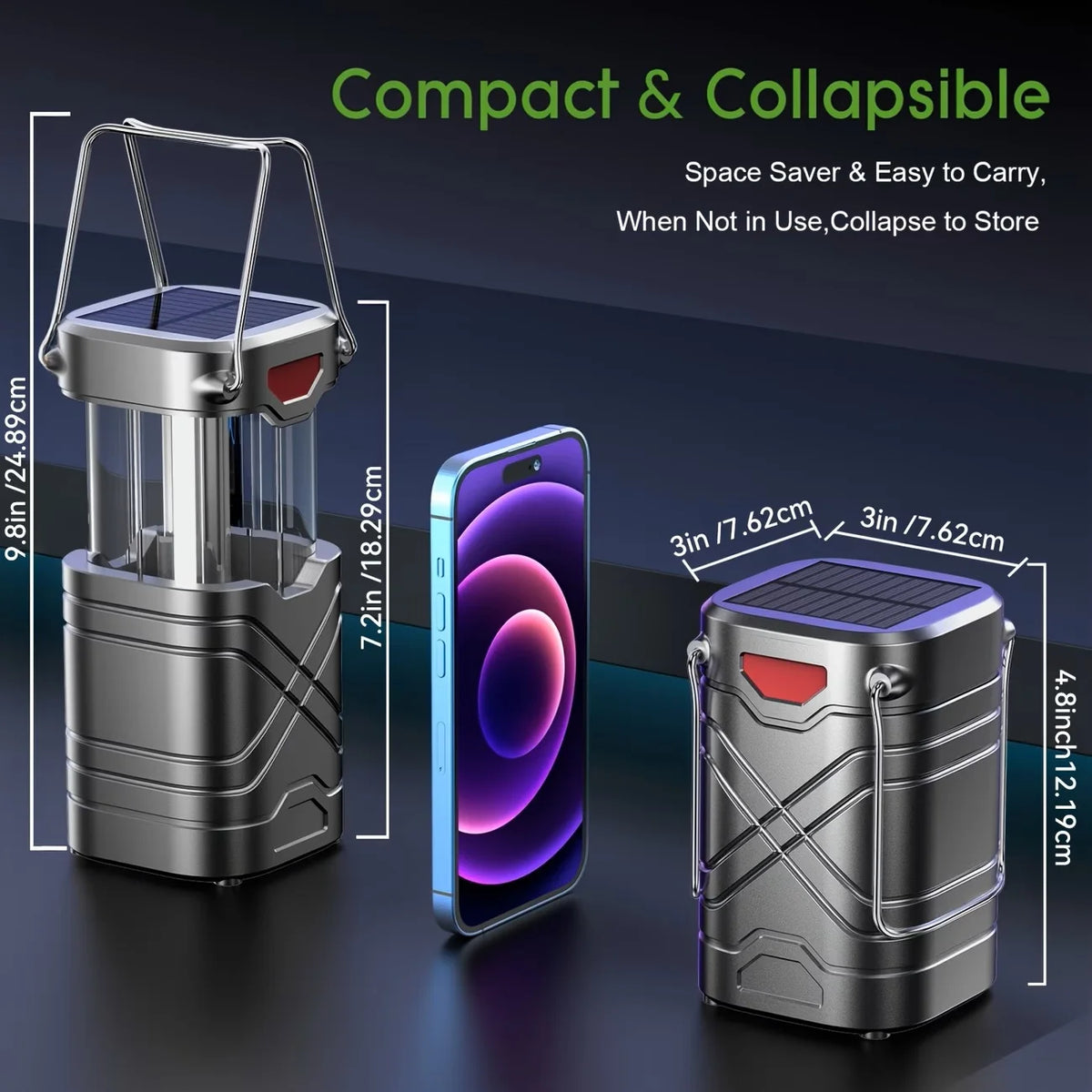 Rechargeable Collapsible LED Solar Camping Lantern With Flashlight