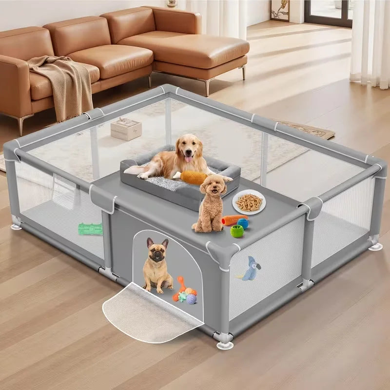 Puppy Playpen With Gate Sturdy Safety Fence Indoor Outdoor Washable