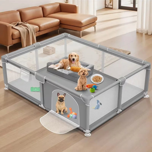 Puppy Playpen With Gate Sturdy Safety Fence Indoor Outdoor Washable