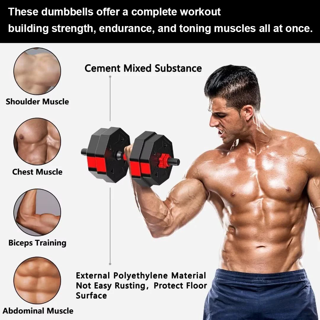 Adjustable Dumbbell Barbell Fitness Set 44 Lbs 3 In 1