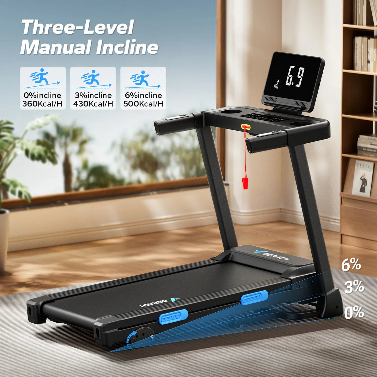 MERACH Foldable Treadmill T12 Incline Quiet 4 Silicone Cushions