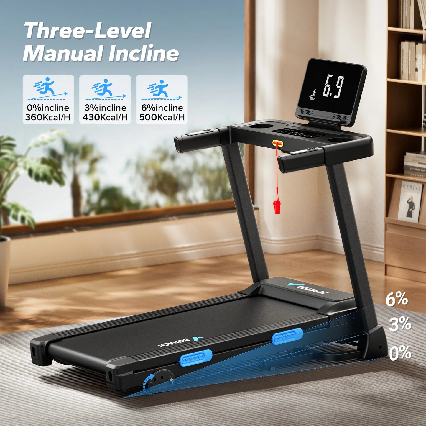 MERACH Foldable Treadmill T12 Incline Quiet With Heart Rate Monitoring