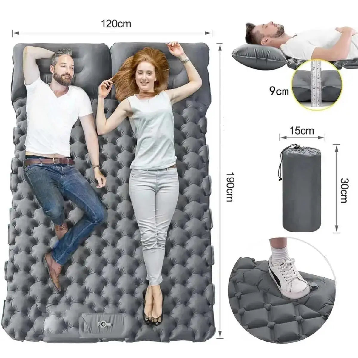 Waterproof Inflatable Air Mattress Foldable Camping Sleeping Pad With Pillow
