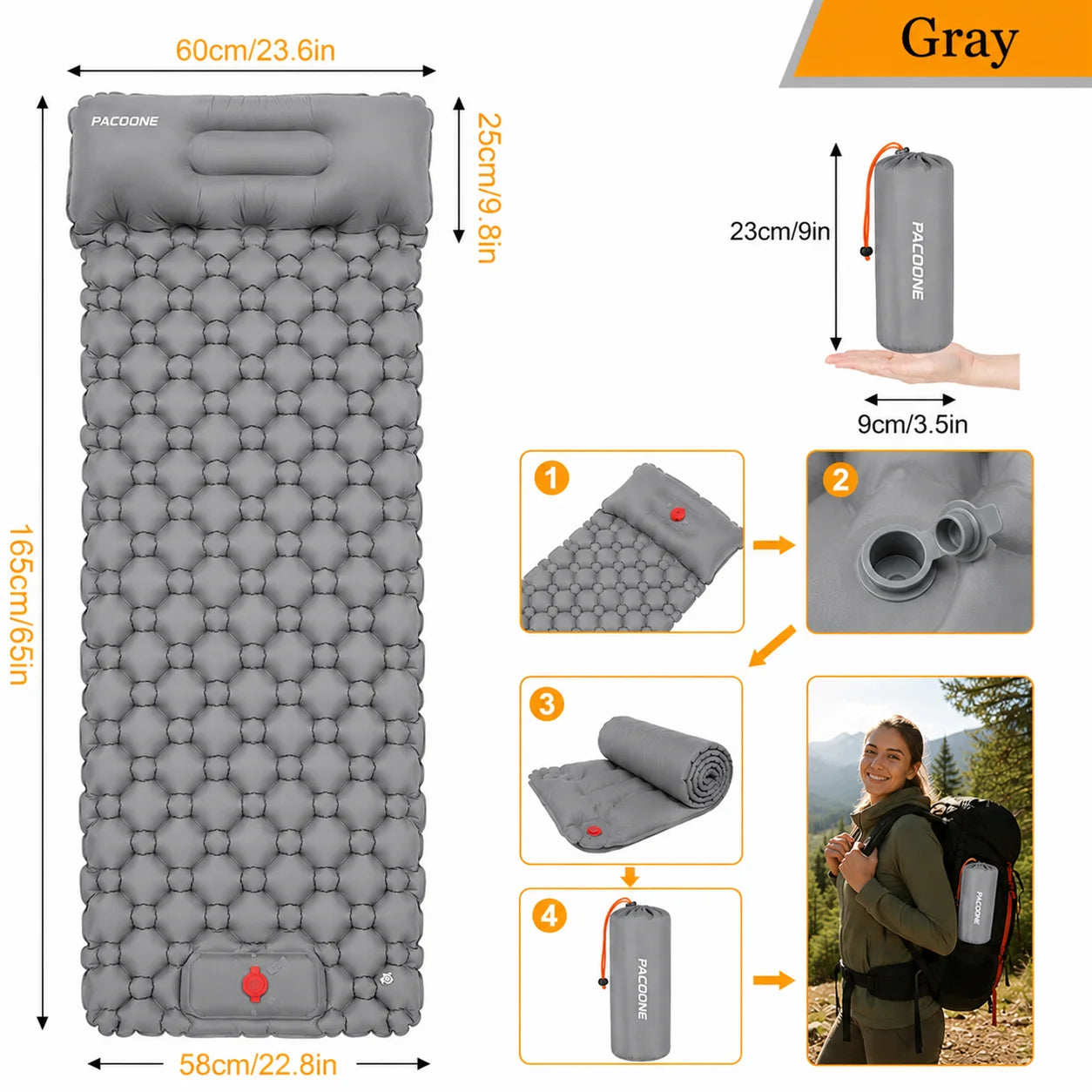 Waterproof Inflatable Air Mattress Foldable Camping Sleeping Pad With Pillow