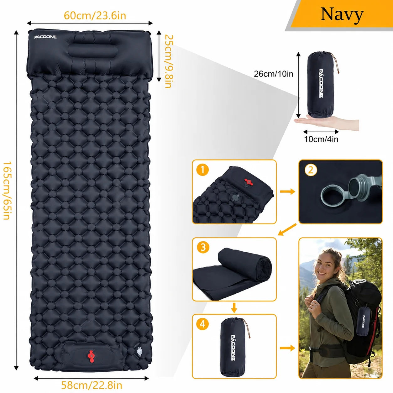 Waterproof Inflatable Air Mattress Foldable Camping Sleeping Pad With Pillow