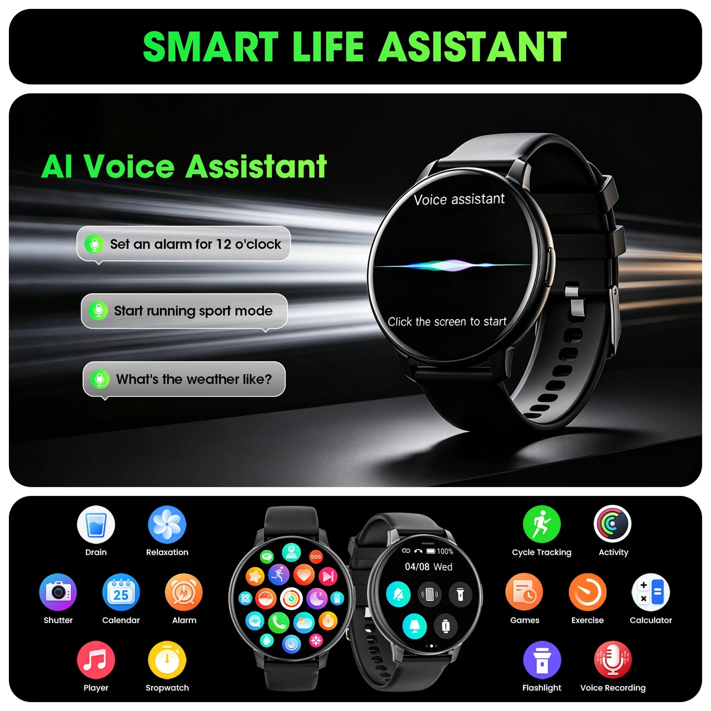 Smart Watch Bluetooth Call 1.38 Touch Screen Fitness Tracker For Android iOS