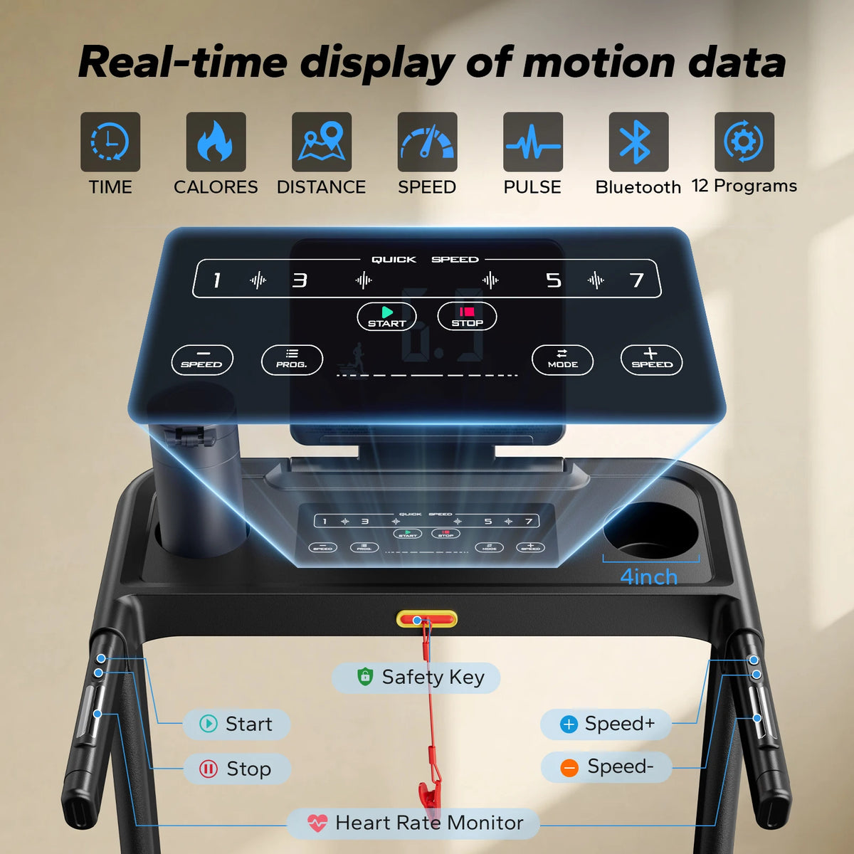 MERACH Foldable Treadmill T12 Incline Quiet 4 Silicone Cushions