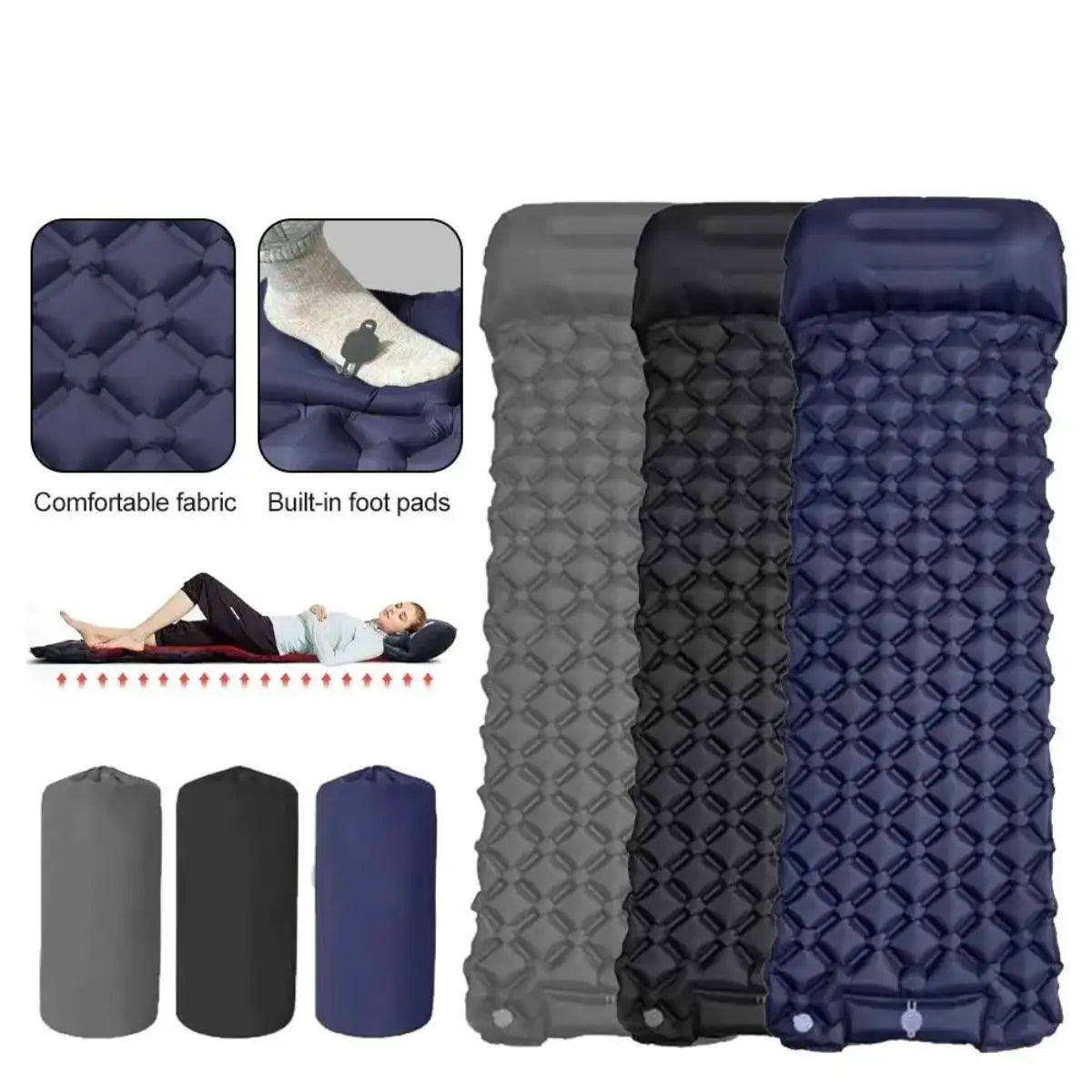 Waterproof Inflatable Air Mattress Foldable Camping Sleeping Pad With Pillow