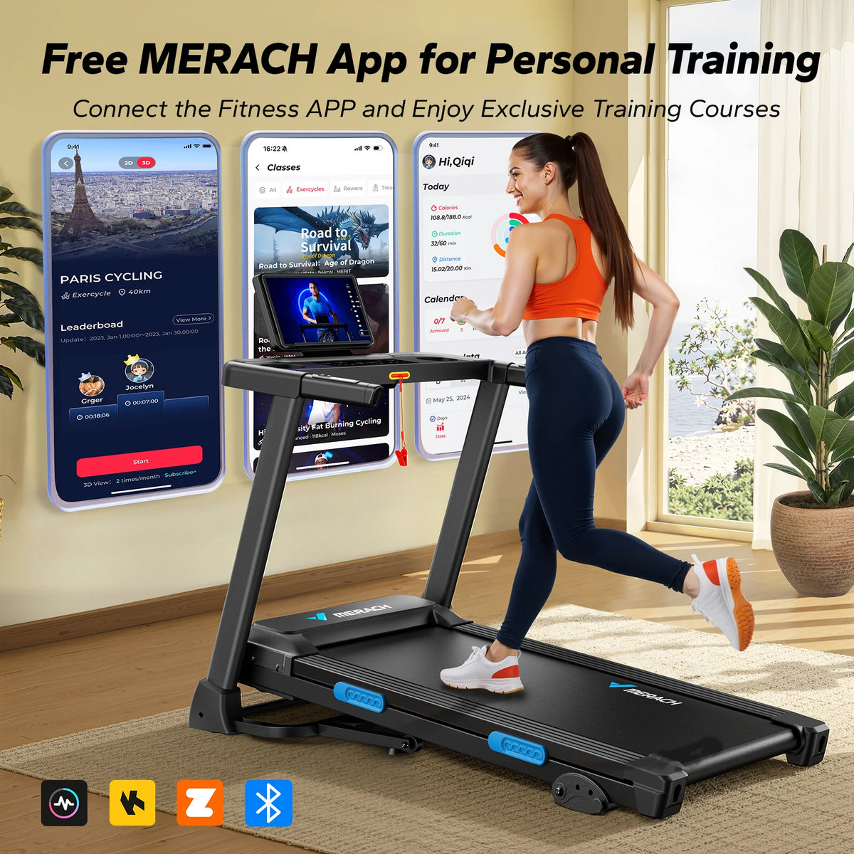 MERACH Foldable Treadmill T12 Incline Quiet 4 Silicone Cushions