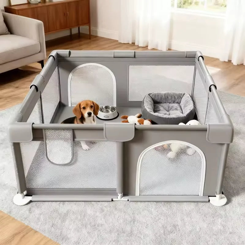 Puppy Playpen With Gate Sturdy Safety Fence Indoor Outdoor Washable