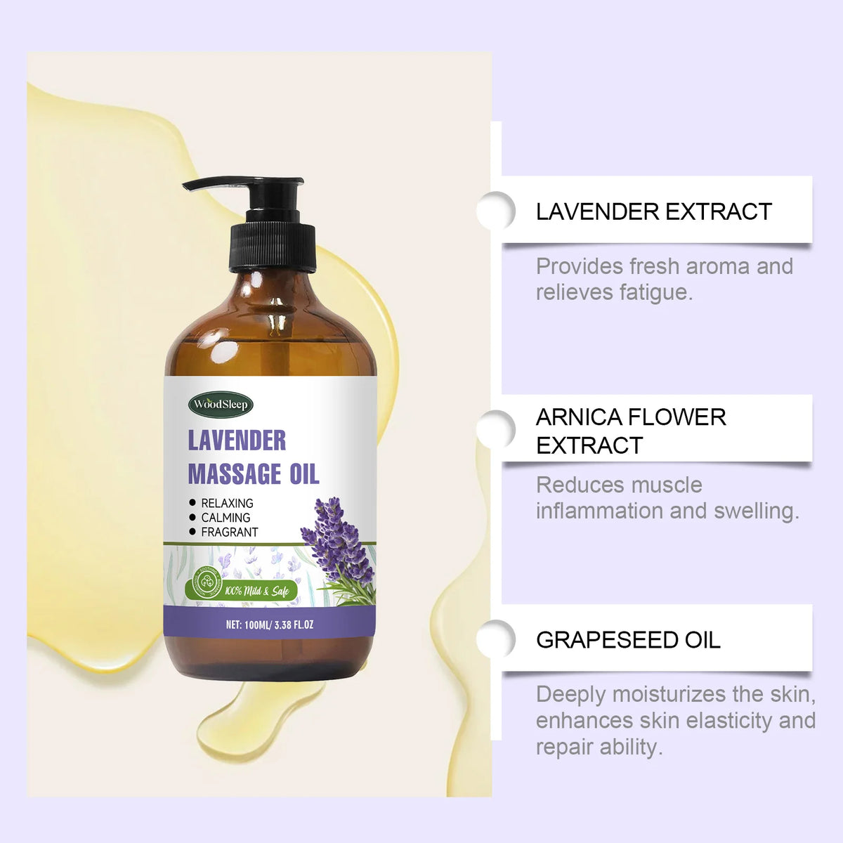 WOODSLEEP Lavender Essential Oil Relaxing Massage Oil For Skin