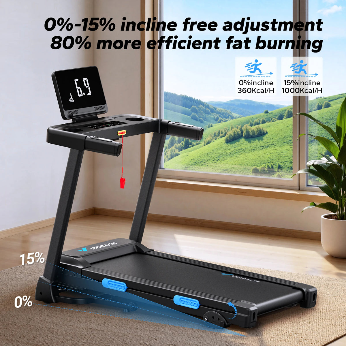 MERACH Foldable Treadmill T12 Incline Quiet With Heart Rate Monitoring