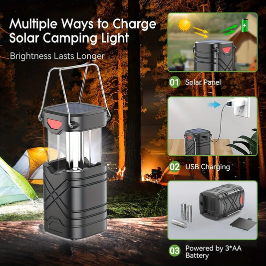 Rechargeable Collapsible LED Solar Camping Lantern With Flashlight