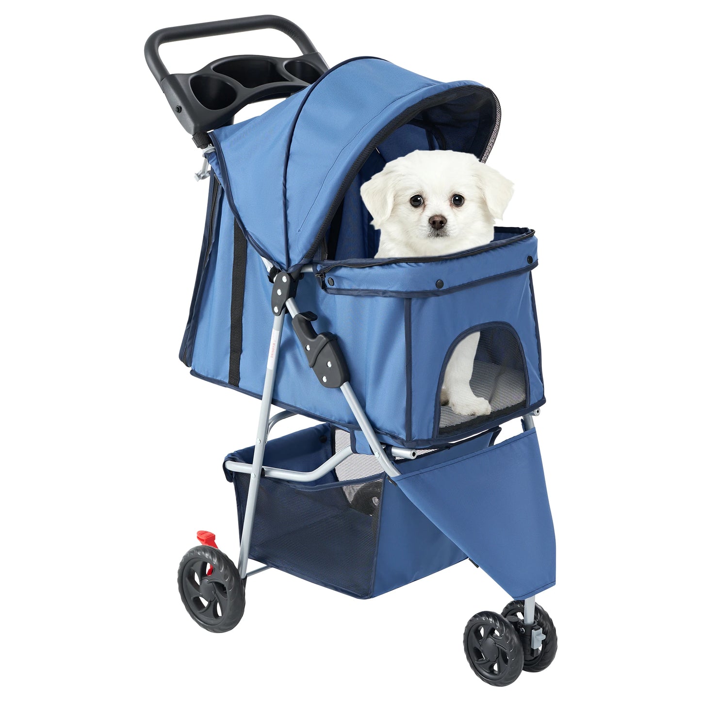 Dumos 3 Wheels Foldable Pet Stroller Vented Basket Outdoor Travel