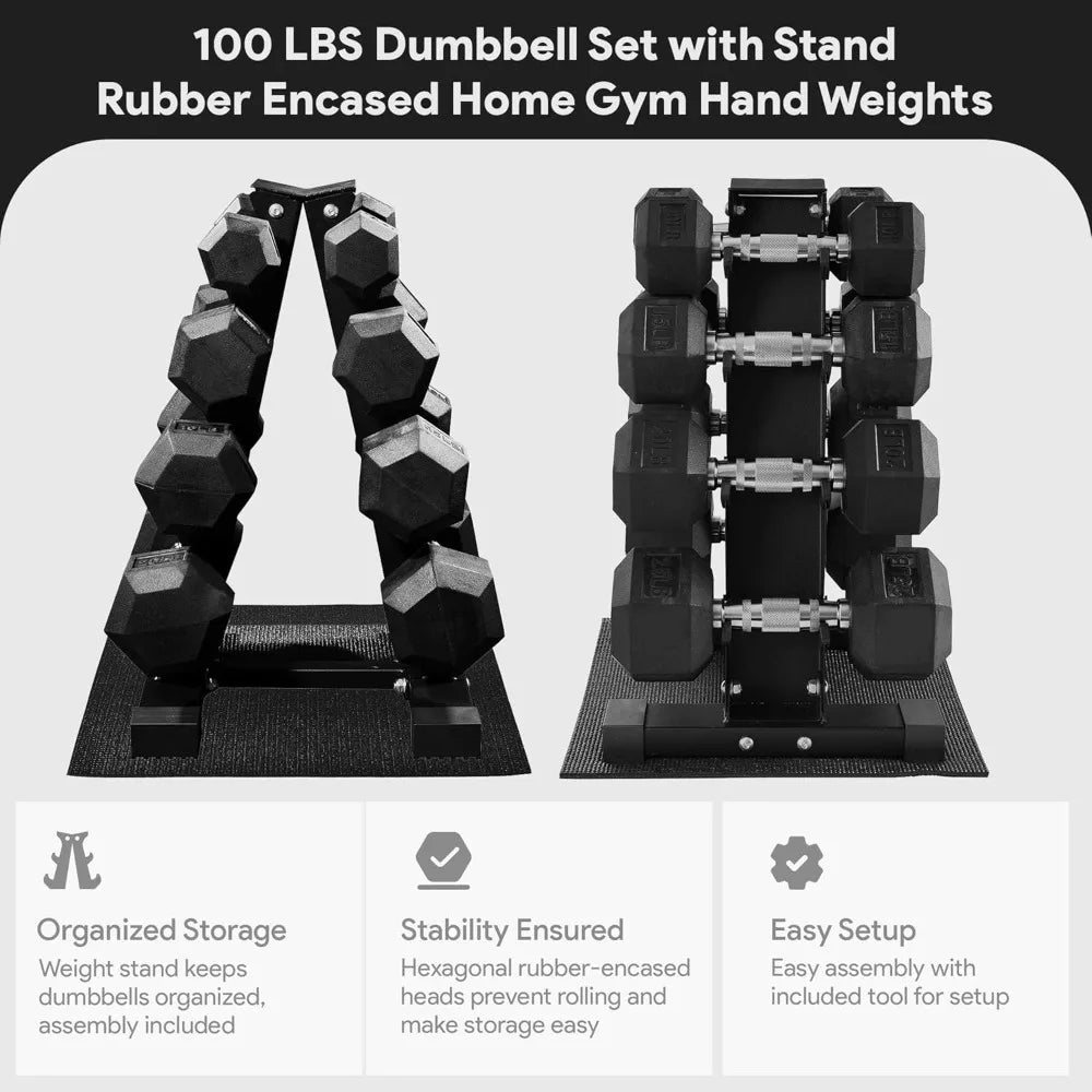 BalanceFrom Rubber Coated Hex Dumbbell Set With Storage Rack