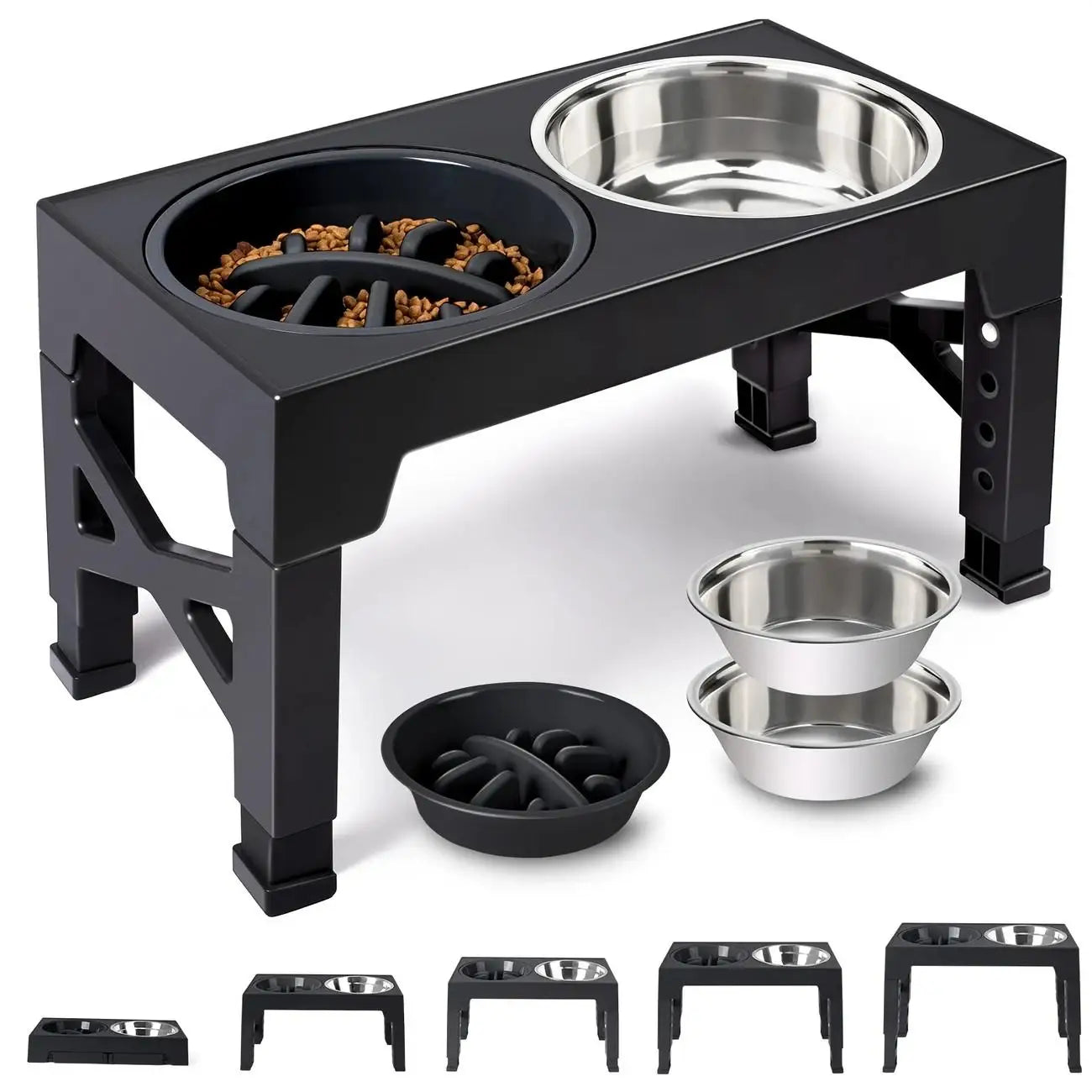 Raised Elevated Adjustable Dog Bowl Stand With Stainless Steel Bowls
