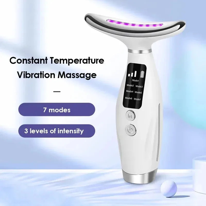 Portable 7 Colors LED Light Therapy Face And Neck Massager With Gentle Vibration