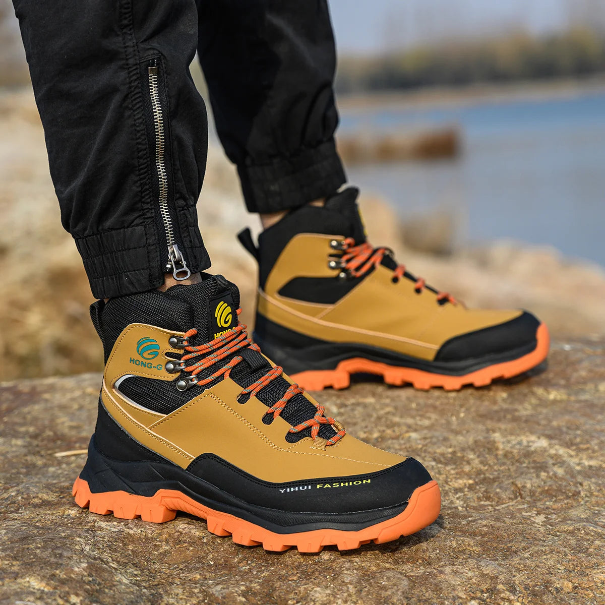 VEIGAR Men Steel Toe Boots Leather Anti Puncture Construction Safety