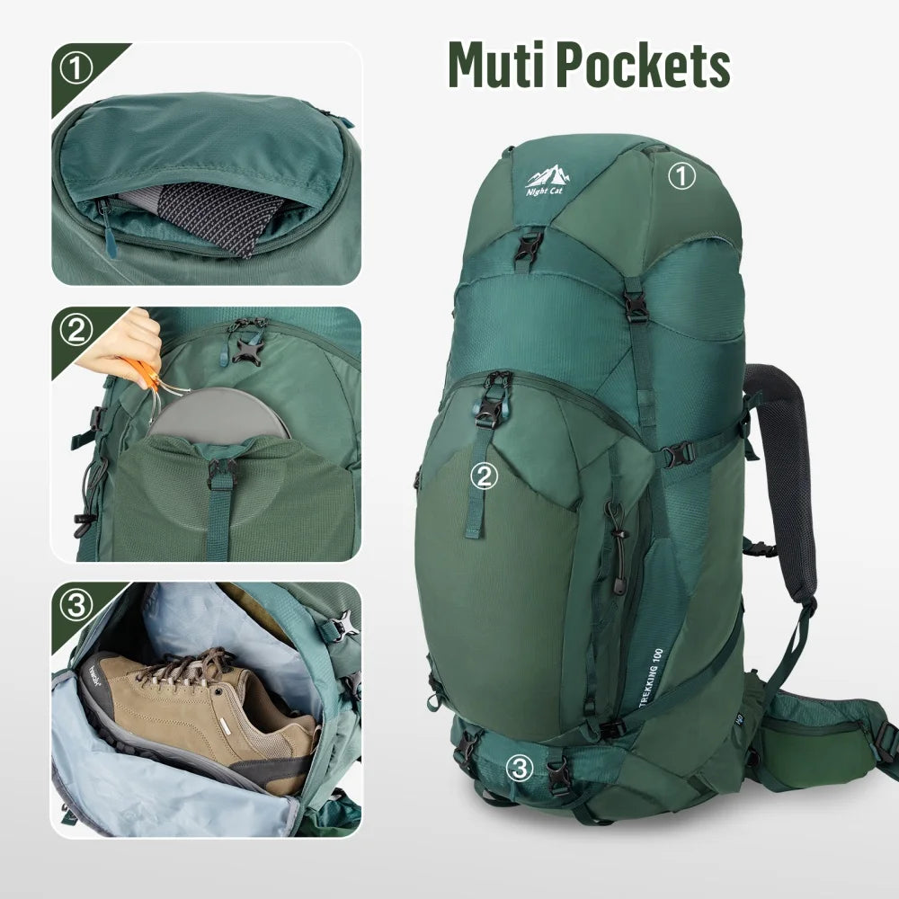 Night Cat Nylon Internal Frame Hiking Backpack With Rain Cover