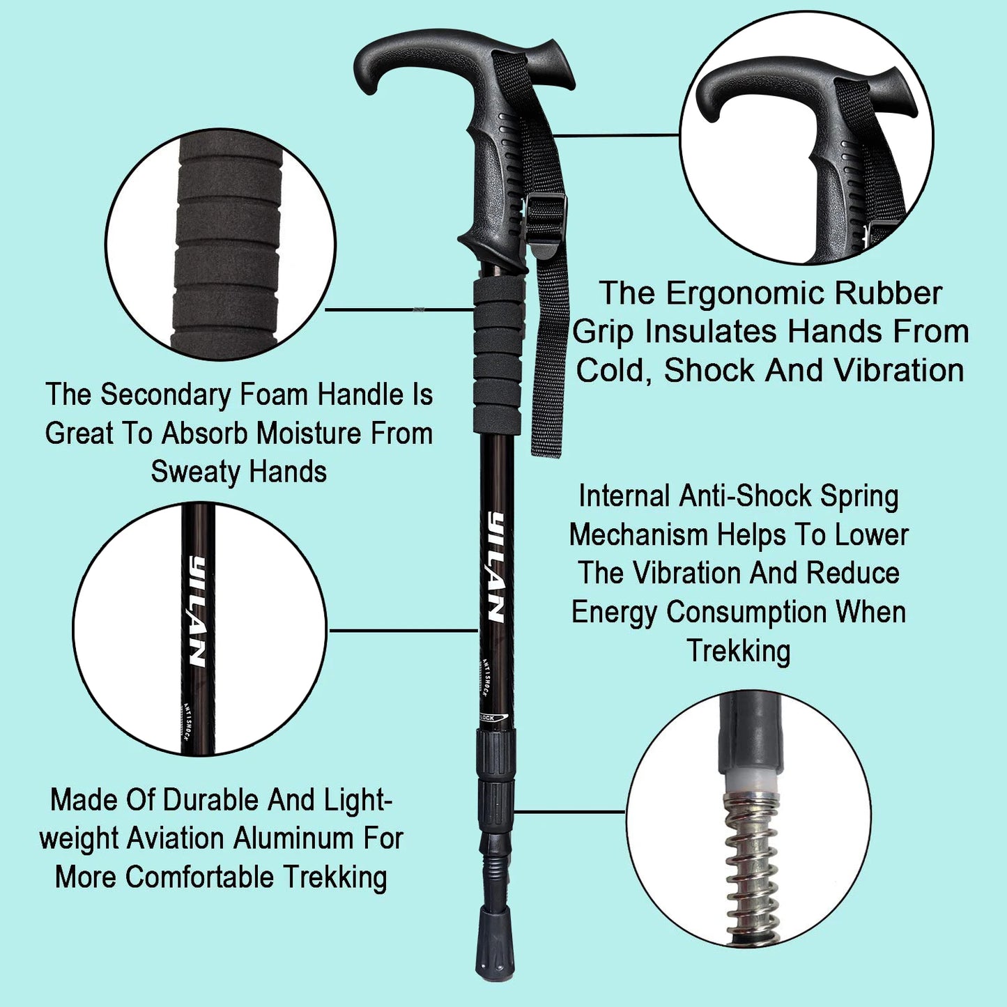 Ultralight Aluminum Hiking Poles With Shock Absorption And Quick Locking