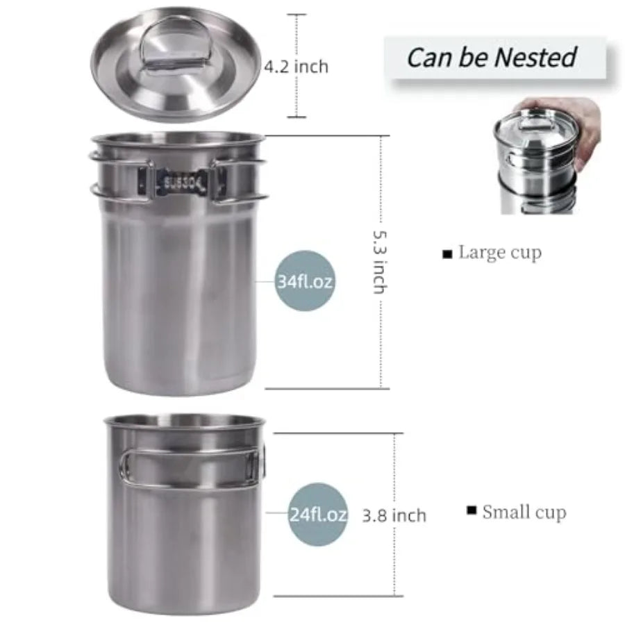 Foldable Stainless Steel Camping Cookware Pot Set With Vented Lid