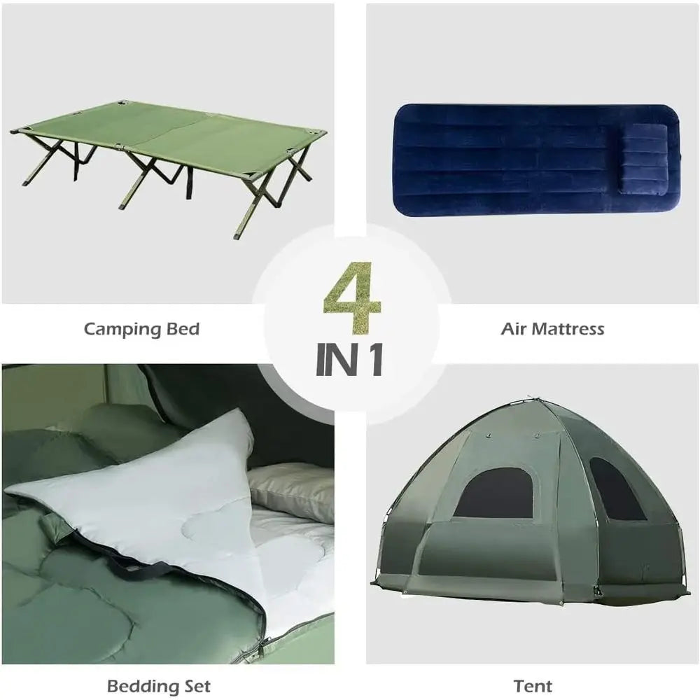 Camping Tent Cot With Sleeping Bag And Air Mattress