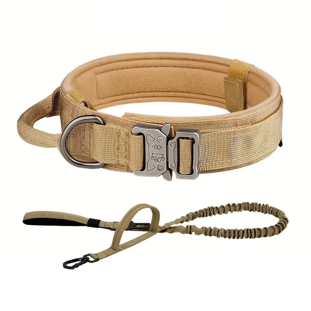 Adjustable Tactical Dog Collar Leash Control Handle Padded Nylon Buckle