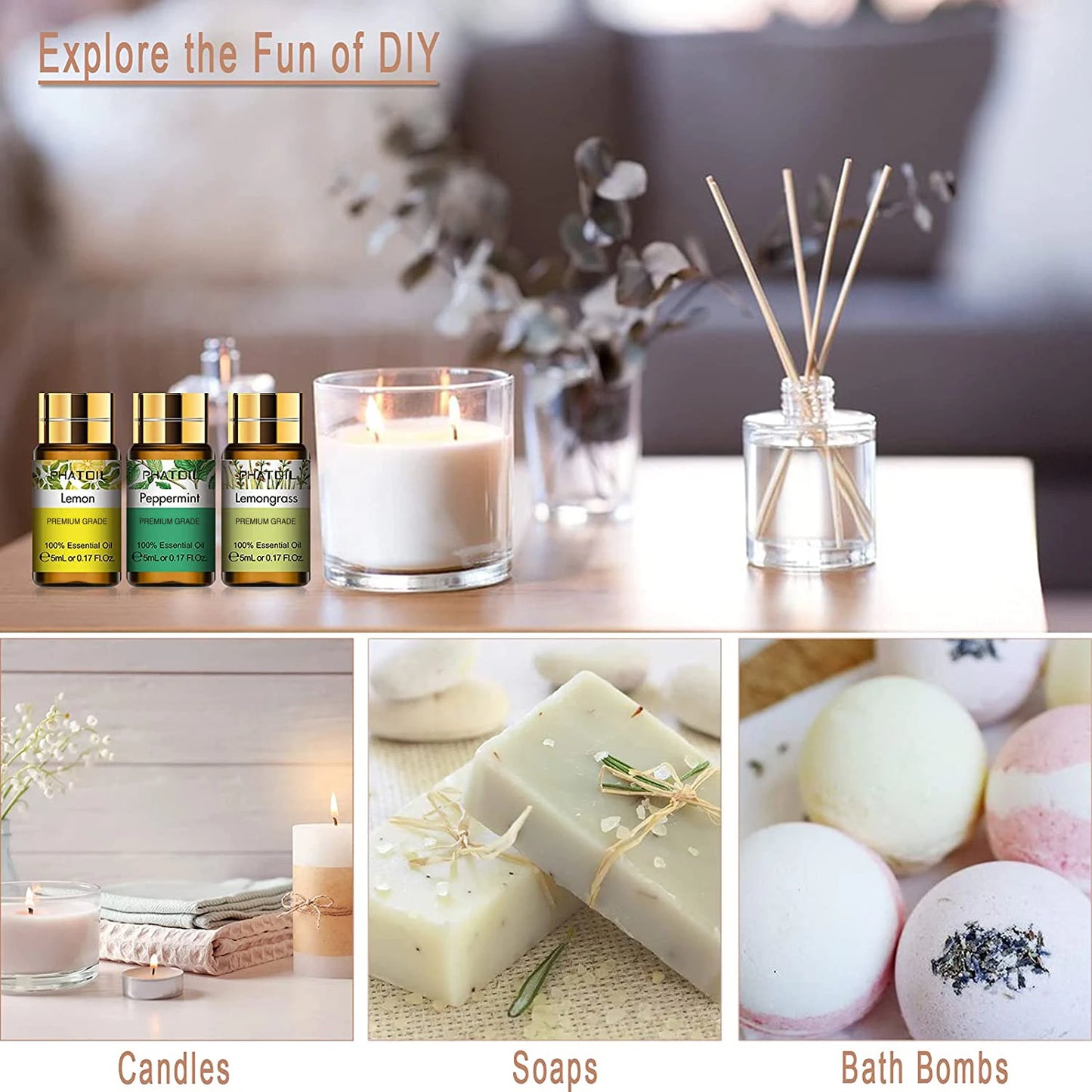 PHATOIL Essential Oils Gift Set Lavender Lemongrass Tea Tree Citronella