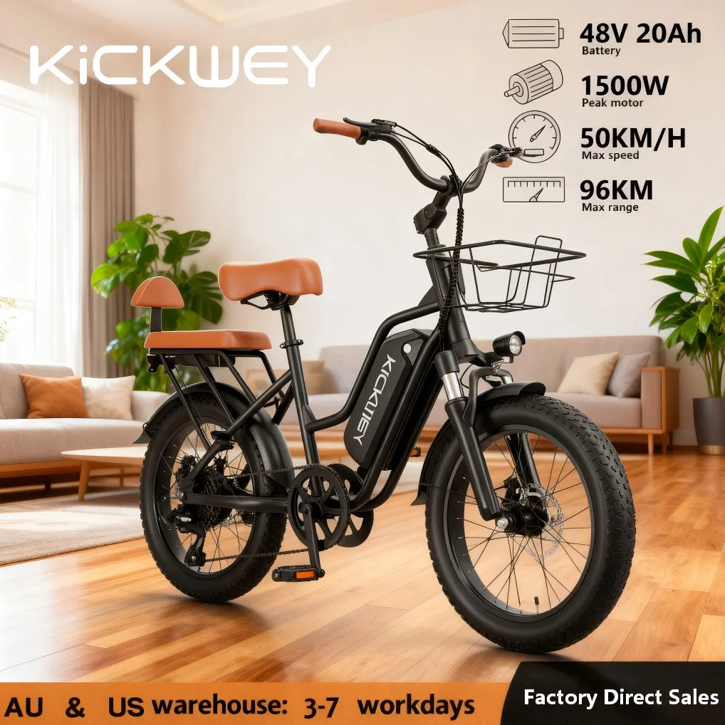 Kickwey LD20 1500W Electric Fat Tire Mountain Bike 48V 20Ah