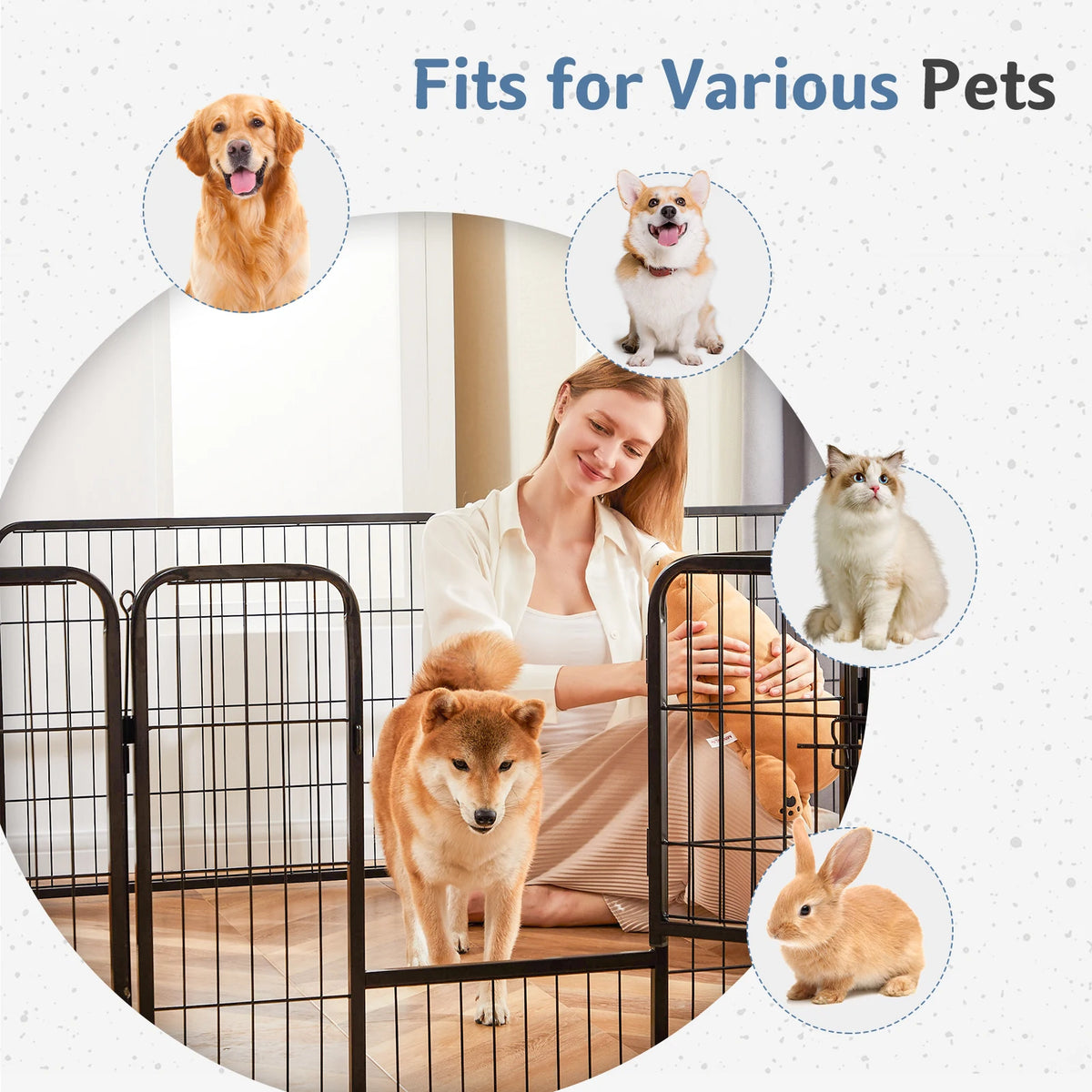 Jhk Metal 8 Panel Foldable Dog Playpen For Pets