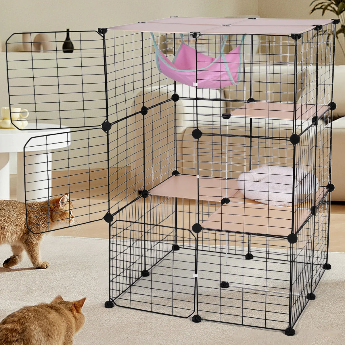 Atutin 3 Tier Indoor Cat Enclosure Wire Kennel With Hammock