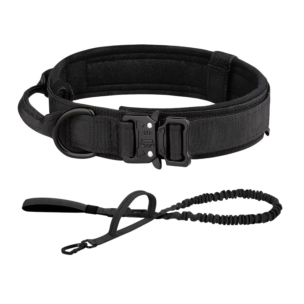 Adjustable Tactical Dog Collar Leash Control Handle Padded Nylon Buckle