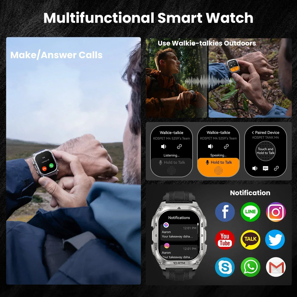 KOSPET Tank M4 Smartwatch GPS Offline Maps 10ATM Waterproof Health Monitor
