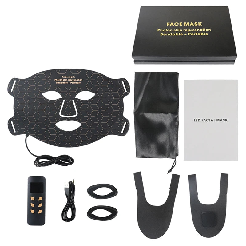 Portable LED Face Mask Light Therapy For Anti Aging Wrinkles Skin Rejuvenation
