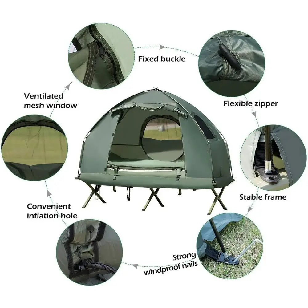 Camping Tent Cot With Sleeping Bag And Air Mattress