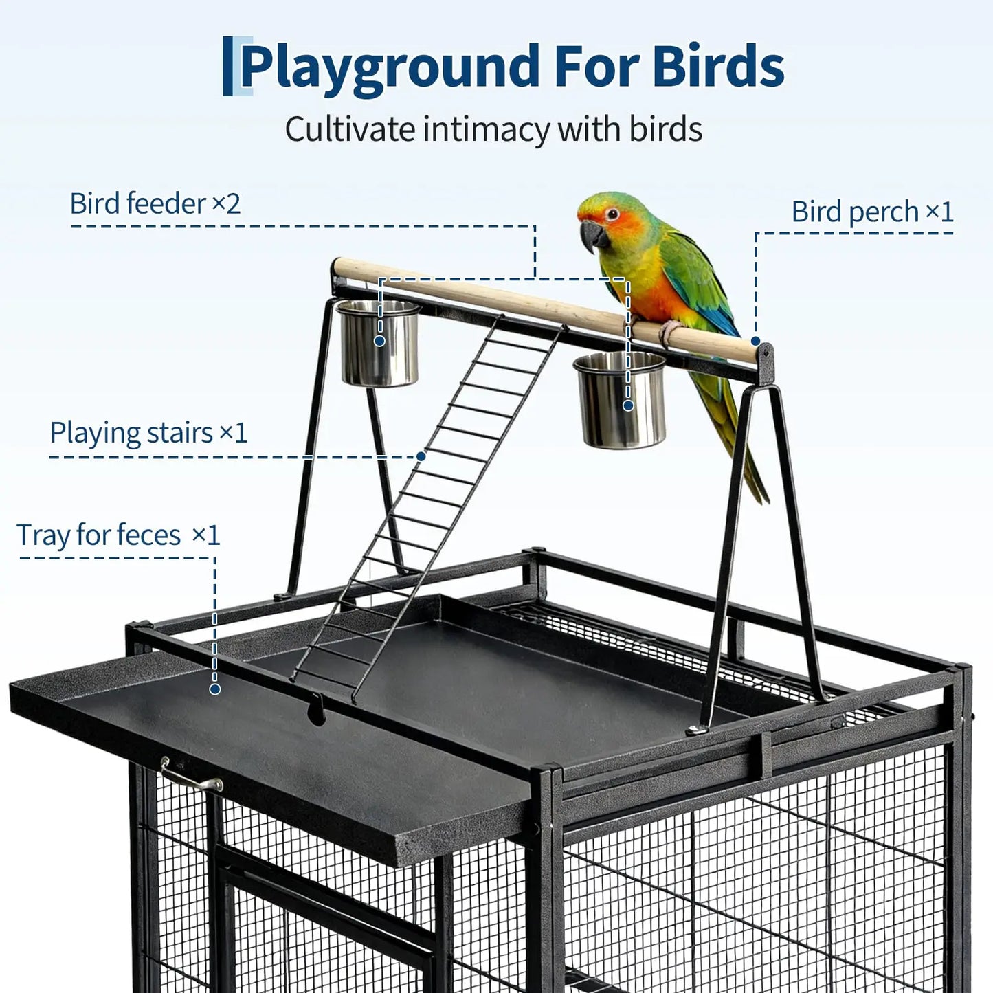 HiMISS Metal Bird Cage With Rolling Stand And Play Top