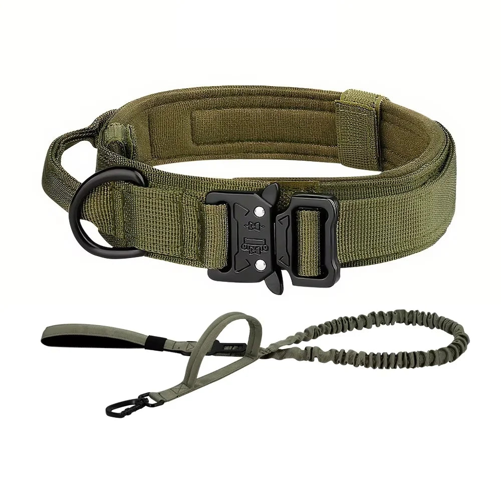 Adjustable Tactical Dog Collar Leash Control Handle Padded Nylon Buckle